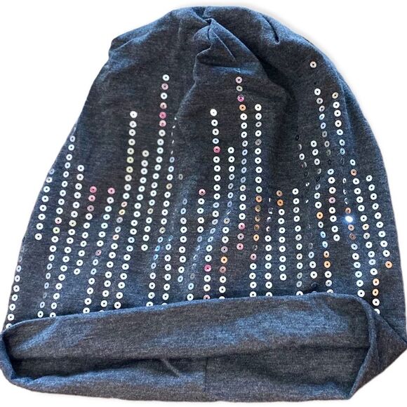 Gray Sparkle Sequins Beanie Cap - NEW - Picture 3 of 4